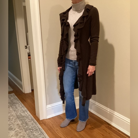 WHITE+WARREN RUFFLED CASHMERE LONG SWEATER DUSTER - Picture 11 of 13